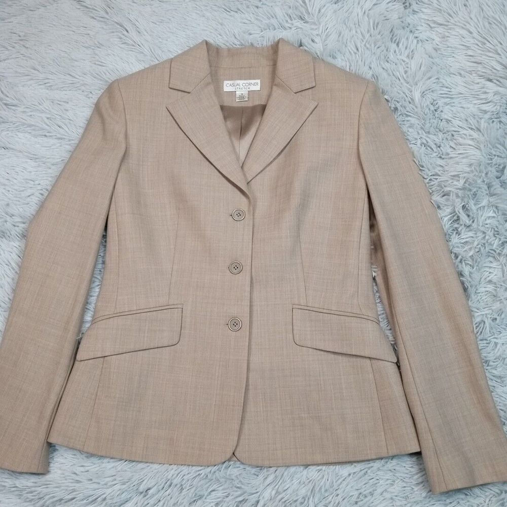 Vintage‎ Casual Corner Jacket Womens 4 Biege Wool Blend Blazer Faux Pockets